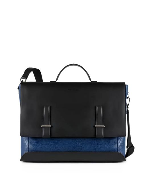 Piquadro Blue Leather Flap-Top Briefcase