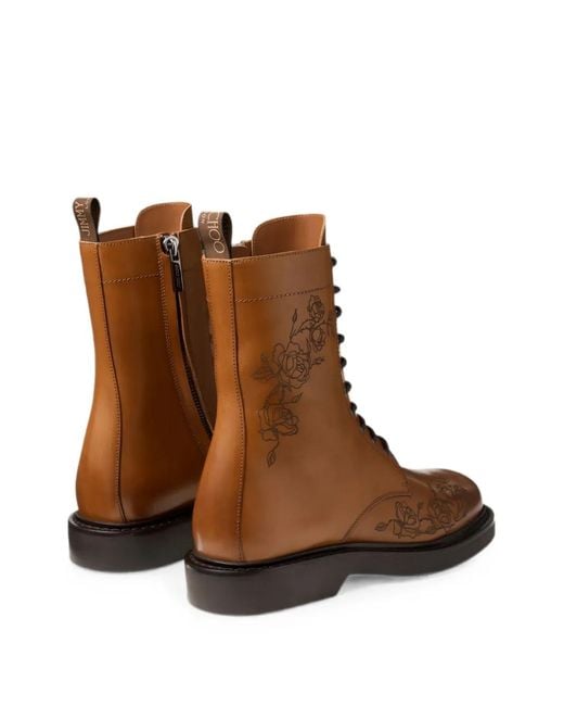 Jimmy Choo Brown Rowan Tan Waxed Calf Leather Derby Boots With Rose Motif for men
