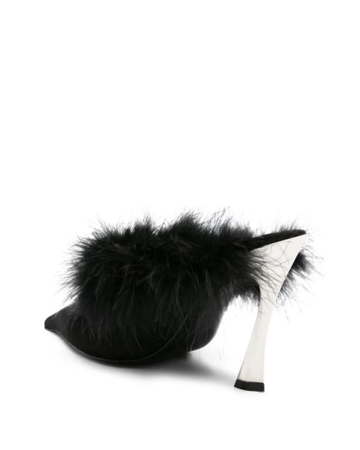 Mugler Black 110Mm Feather-Trim Pointed-Toe Mules