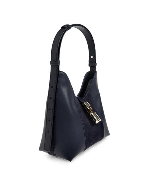 Furla Blue Goccia Panelled Leather Shoulder Bag