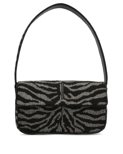 Staud Black Beaded Zebra-motif Shoulder Bag