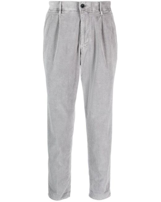 Incotex Gray Logo-embroidered Corduroy Trousers for men