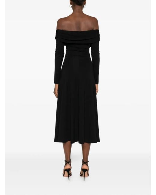 ROSERRY Black Tuscany Off-Shoulder Wrap Midi Dress