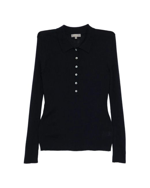 N.Peal Cashmere Geribbelde Polotop in het Black