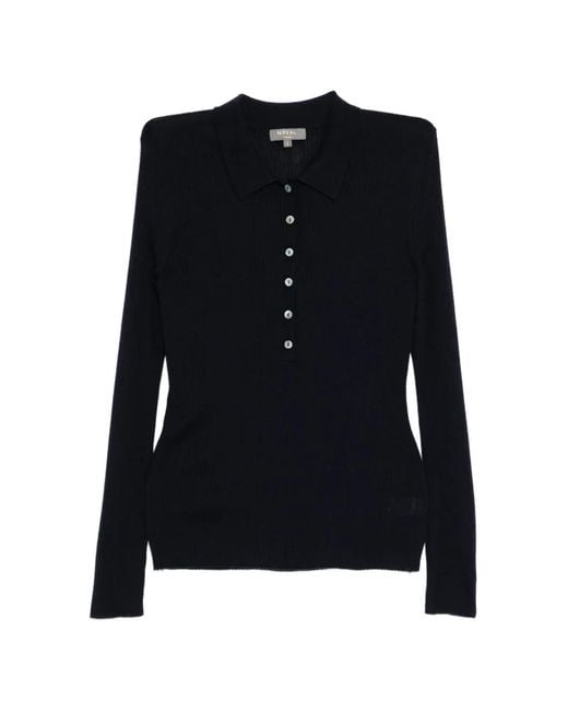 N.Peal Cashmere Black Ribbed Polo Top