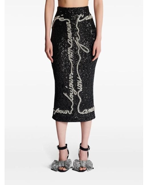 Falda midi con lentejuelas Balmain de color Black