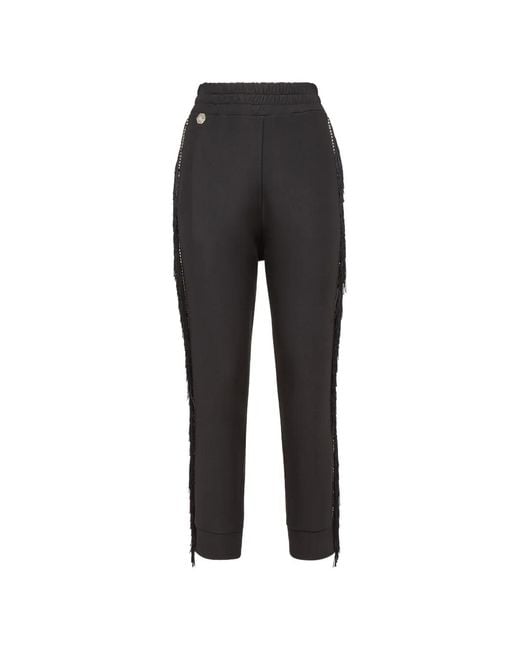 Philipp Plein Black Fringed Trim Track Pants