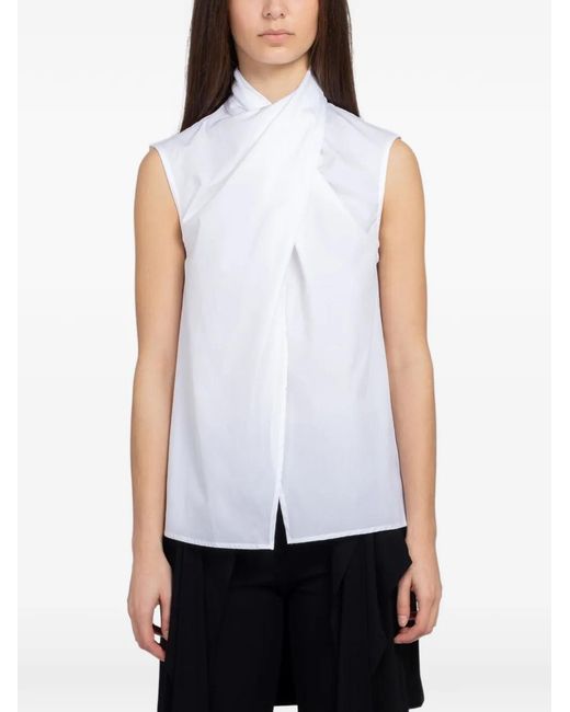 Beaufille White Calla Crossover Sleeveless Blouse