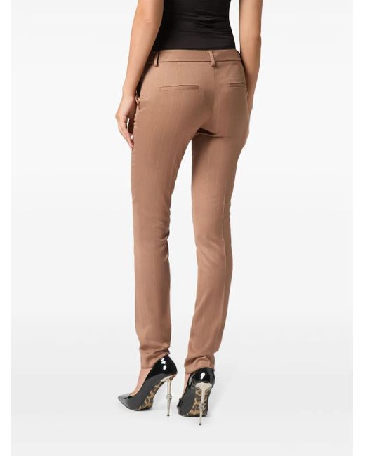Philipp Plein Brown Pinstripe Chinos-Fit Trousers