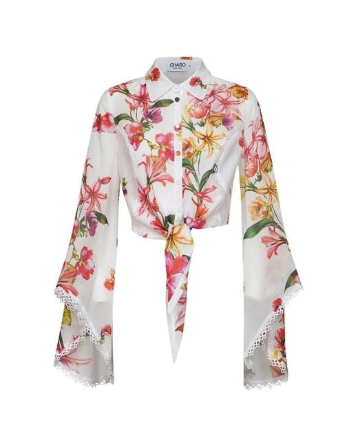 Charo Ruiz White Floral-Print Lace-Trim Shirt