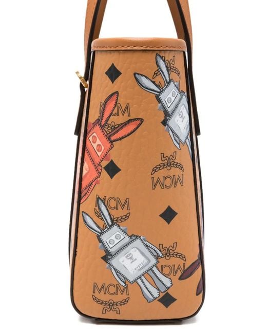 MCM Orange Mini Toni Robot-Motif Tote Bag