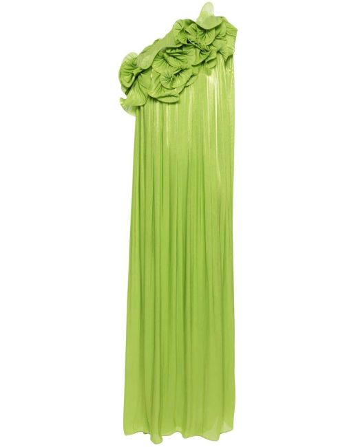 Costarellos Green Ruffled Georgette Gown
