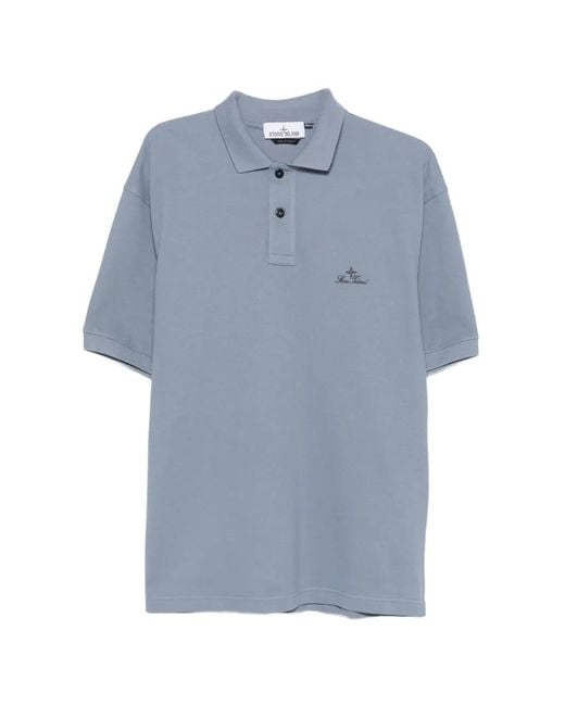 Stone Island Blue Logo-Embroidered Polo Shirt for men