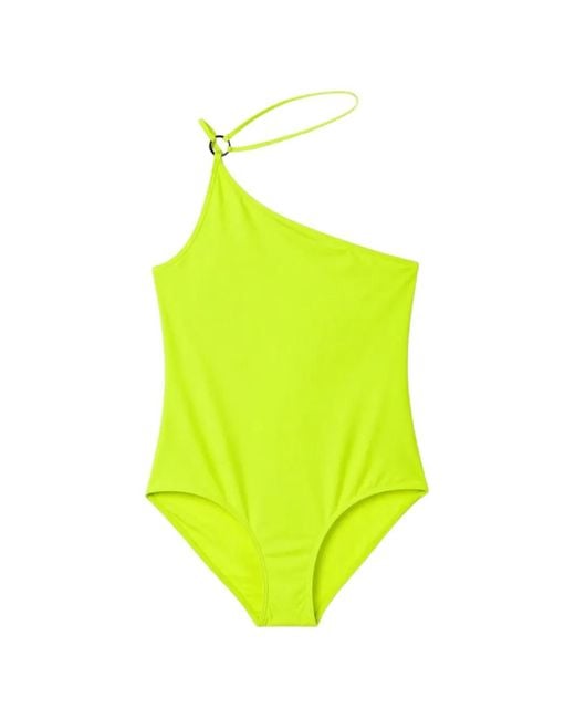 Coperni Yellow One-Shoulder Ring-Detail Swimsuit