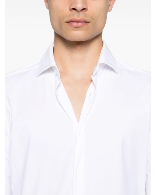 Glanshirt White Long-sleeve Stretch-jersey Shirt for men
