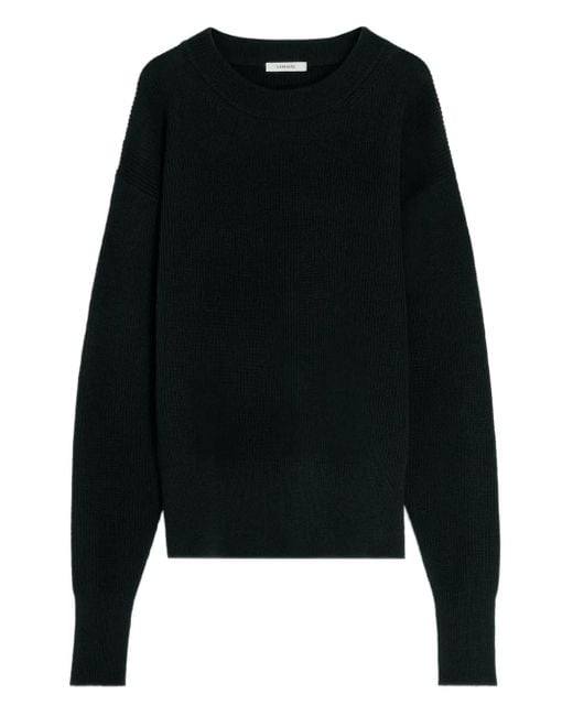 Lemaire Geribbelde Wollen Sweater Met Ronde Hals in het Black voor heren
