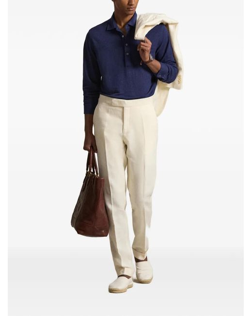 Polo Ralph Lauren Blue Long-Sleeve Linen Polo Shirt for men