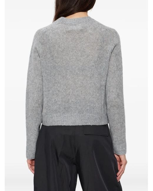 Lisa Yang Gray Ribbed-Knit Crew-Neck Sweater