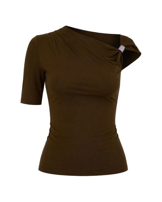 Kaos Green One-Shoulder Ring-Detail Top