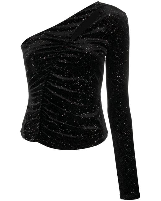 Patrizia Pepe Black Glitter-Detail Asymmetric Velvet Top