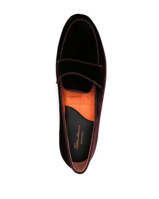 Santoni Black Velvet Boat Shoes for men