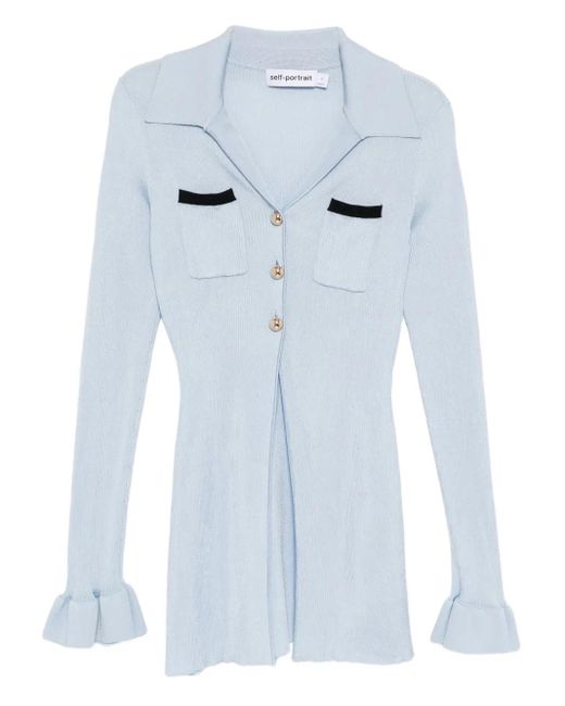 Self-Portrait Blue Ribbed Knit Longline Top