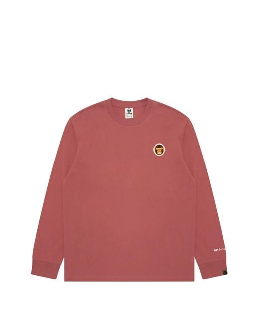 Aape By A Bathing Ape Red Aaper Logo-Patch Long-Sleeve T-Shirt for men