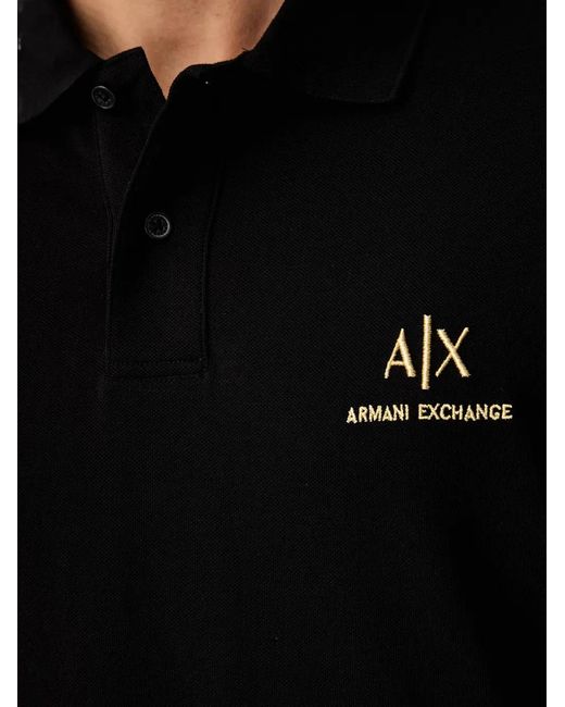ARMANI EXCHANGE Black Logo-Embroidered Polo Shirt for men