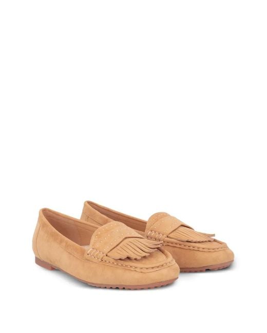 Tosca Blu White Fringe-Detail Studded Loafers