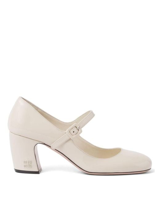 Miu Miu Mary Jane strap Patent leather Pumps in Natural Lyst