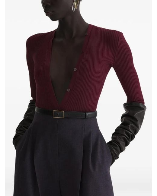 Mugler Purple Ribbed-Knit Button-Up Bodysuit