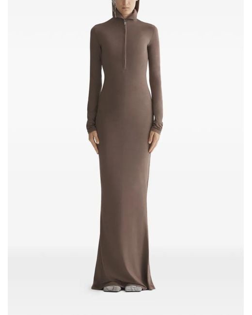 Mugler Brown Zip High-Neck Dress