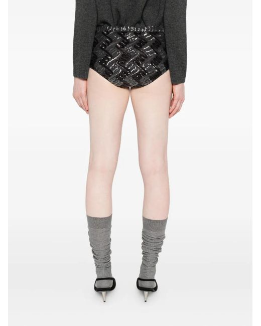 P.A.R.O.S.H. Black Patterned Sequin-Embellished Mini Shorts