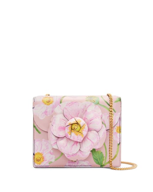 Oscar de la Renta Pink Tro Floral-print Leather Mini Bag
