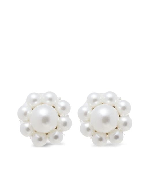 Simone Rocha White Floral Pearl Stud Earrings