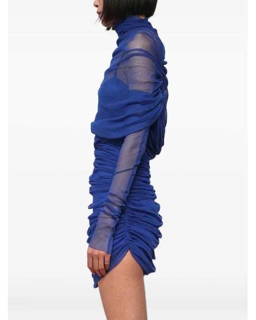 Christopher Esber Blue Sheer Draped Mini Dress