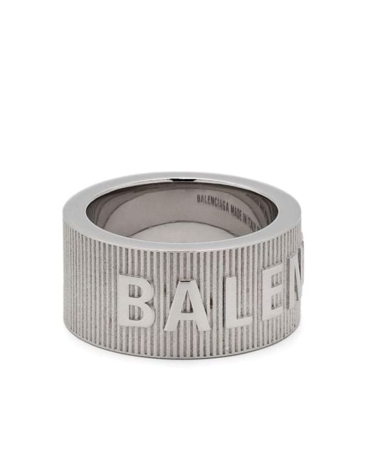 Balenciaga Gray Logo-lettering Solitaire Ring for men
