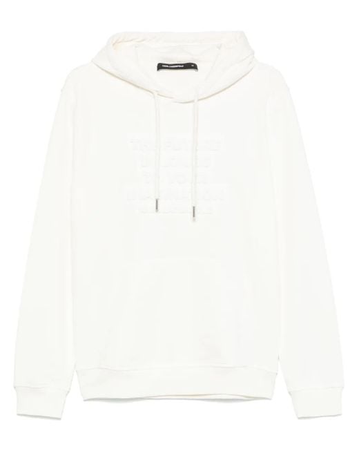 Karl Lagerfeld White Slogan-Embossed Hoodie for men
