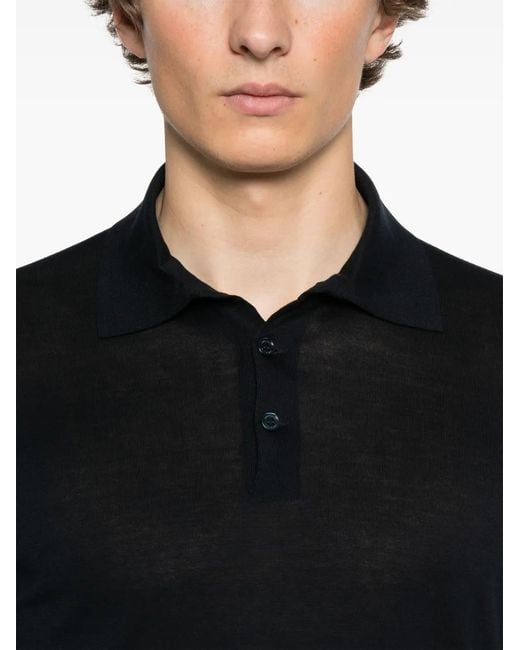 Brunello Cucinelli Black Knitted Polo Shirt for men