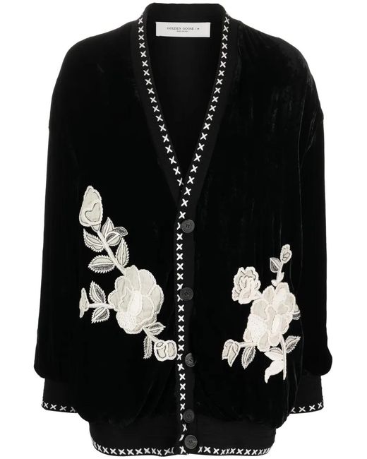 Golden Goose Deluxe Brand Black Journey Embroidered Velvet Jacket Cardigan