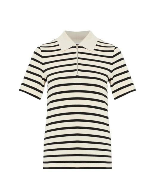 Jil Sander White Striped Zip-Up Polo Top