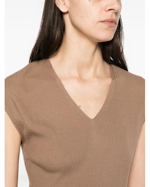 Max Mara Brown Ribbed V-Neck Top