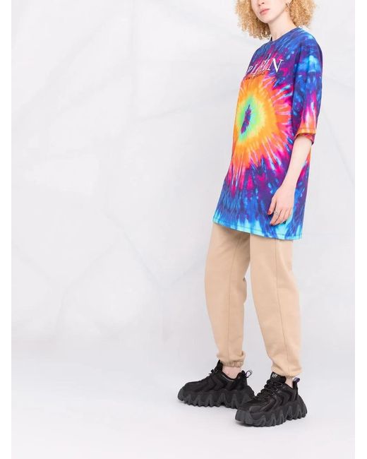Philipp Plein Blue Tie Dye-Print T-Shirt Dress