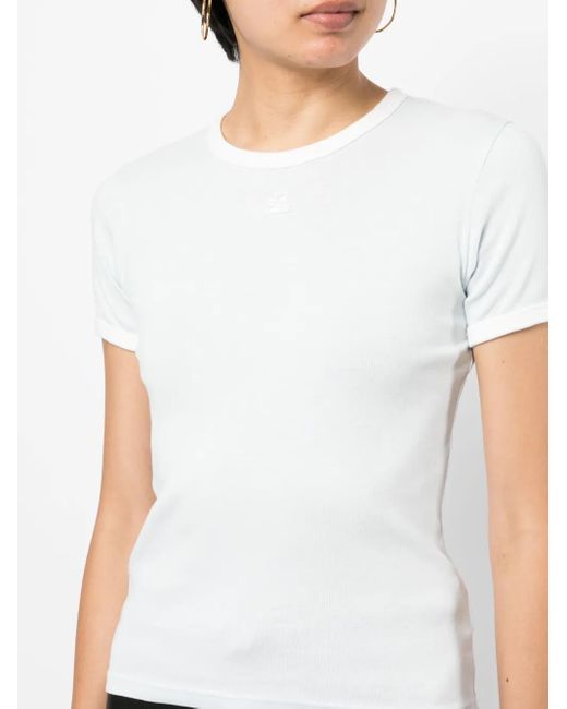 T-Shirt En Coton À Logo Brodé Courreges en coloris White
