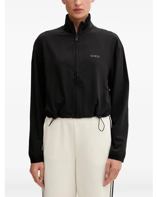 Guess Black Logo-Print Drawstring Jacket