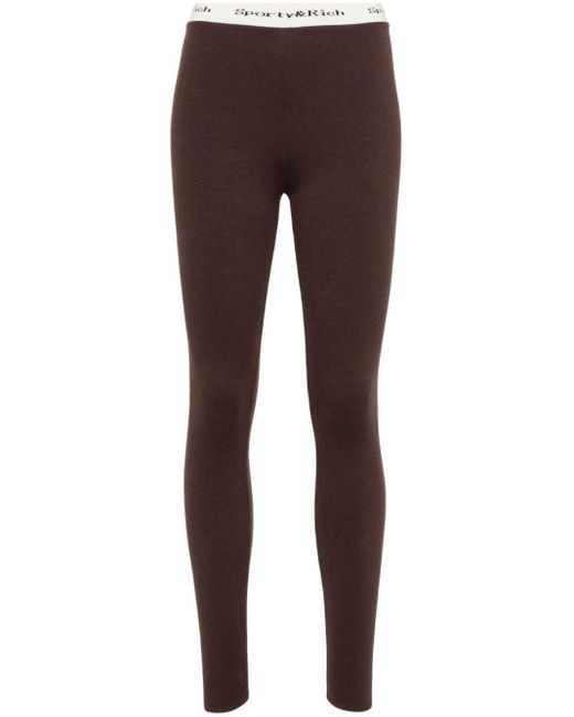 Sporty & Rich Brown Logo-waistband Knitted leggings