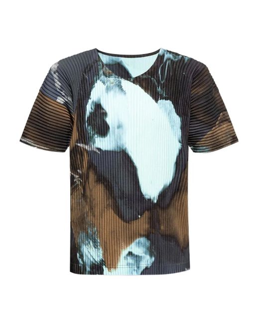 Homme Plissé Issey Miyake Blue Abstract-Print T-Shirt for men