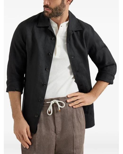 Brunello Cucinelli Black Shirt With Crête Details for men