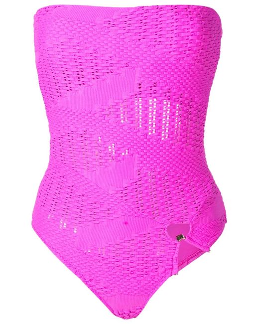 Amir Slama Pink Open-Knit Bandeau One-Piece