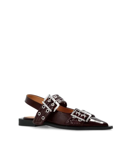 Ganni White Buckle Ballerina Shoes